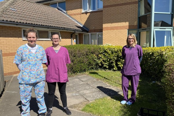 Picture attached shows Dr Sian Dronfield with current final year medical students, wearing scrubs kindly made by the local community during the pandemic.
