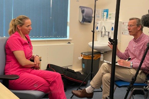 Pic is of Group Lead Nurse Kerry Gardner taking part in filming about Doctrin.